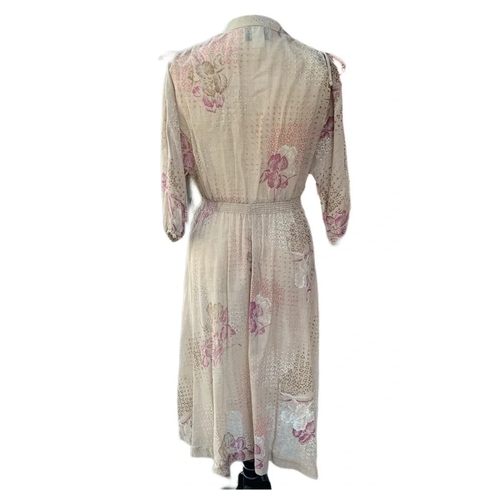 Vintage Melissa Lane Sheer Floral Modest Pleated Midi Dress 8 | Cottage Prairie - Picture 4 of 11